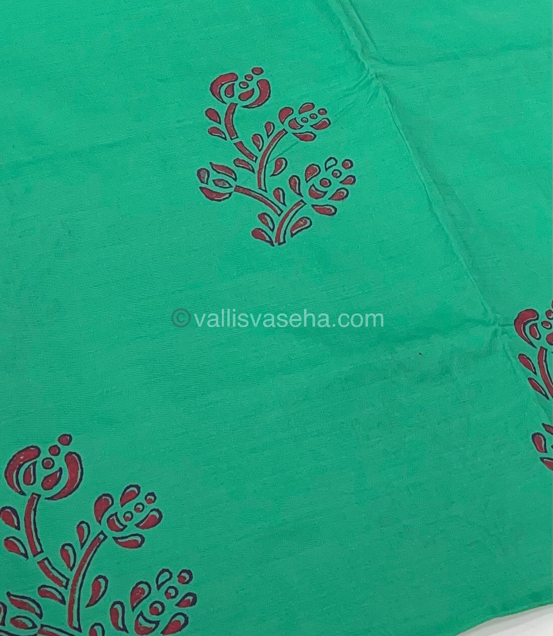 Poly Silk Mixed Printed Cotton - Sea Green With Purple - VVPCP002