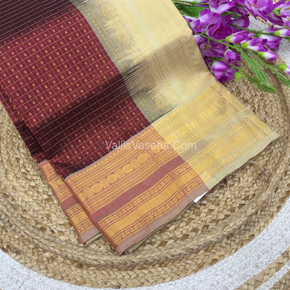 Pure Silk Cotton Saree | Maroon With Creamish Gold  Shade |Lakshadeepam Design VVPLD002
