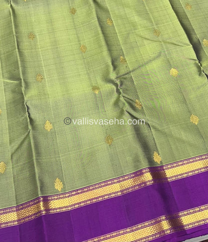 Pure Kanchipuram Silk Saree - Dual Tone Green & Purple Shade  - VVPS022