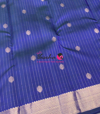 Pure Kanchipuram Silk Saree - Vairavoosi Design  - Dual Tone Blue Shade  - VVPS087