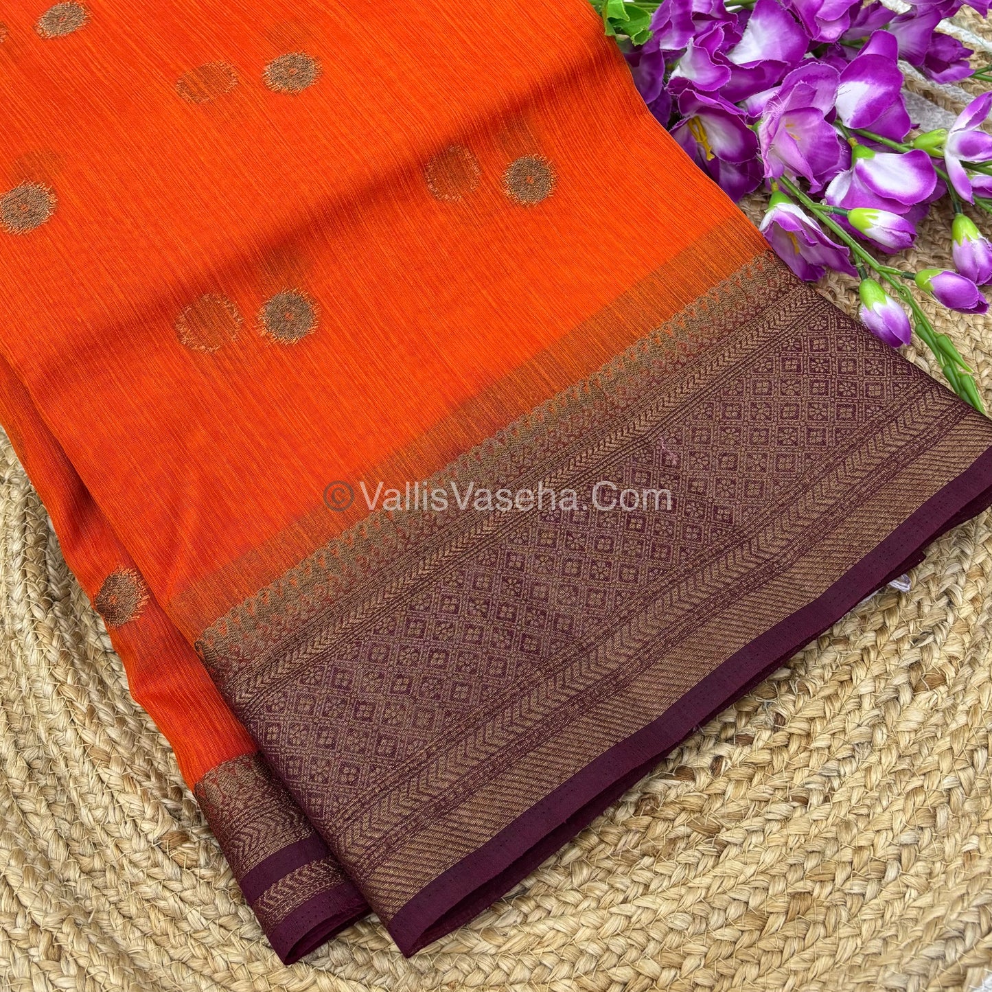Bamboo Silk Saree  - Orange with Brown Shade - VVBSS001