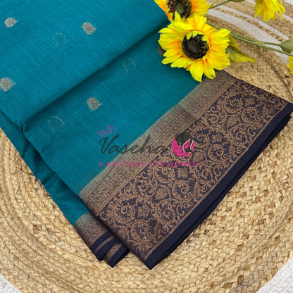 Bamboo Silk Saree- Blue with Navy Blue Shade - VVBSS015