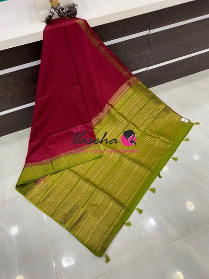 Semi Jute Silk Saree - Pink With Green Shade- VVSJS001