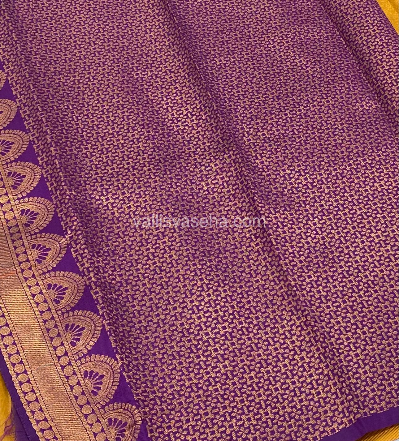 Kanchi Semi Silk - Dark Yellow With Purple - Temple Border  - VVKSS001