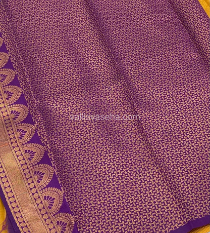 Kanchi Semi Silk - Dark Yellow With Purple - Temple Border  - VVKSS001