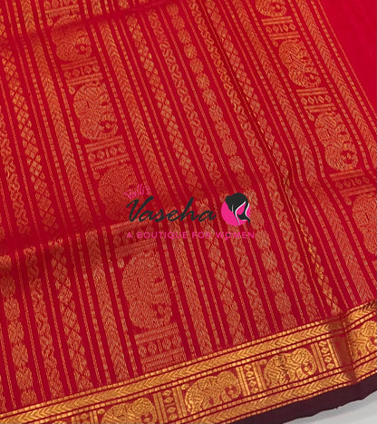 Pure Silk Cotton Saree - Retta Mayil Design - Red Shade - VVRMS001