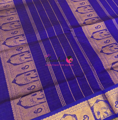 Pure Silk Cotton Saree - Dual Tone Green With Violetish Blue - Lakshadeepam Design - VVPLD004
