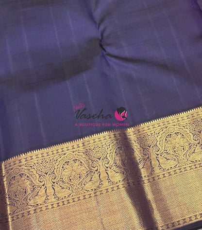 Pure Vintage Korvai Kanchipuram Silk Saree - Rust Pink & Navy Blue Combo - VVPS044