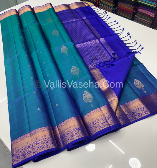 Pure Soft Silk Saree - Blue To Blue - Velum & Mayilum - Kanchi Border - VVPSS015
