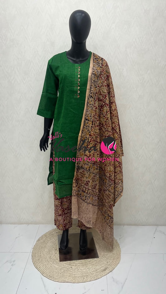 Readymade 3pc Set - Kalamkari Cotton Set - VVRMS019