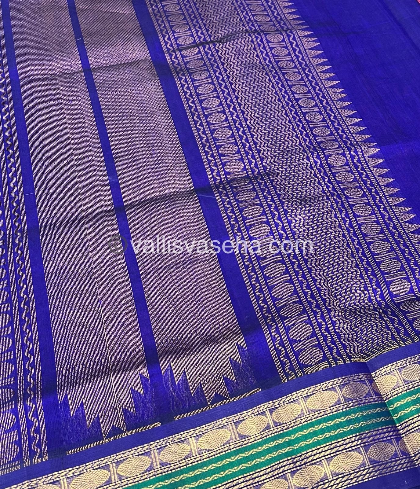 Pure Korvai Silk Cotton Saree - Pink with Blue - VVKSC004