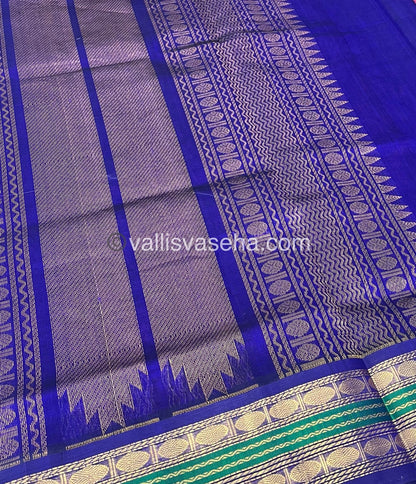 Pure Korvai Silk Cotton Saree - Pink with Blue - VVKSC004