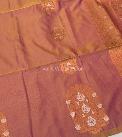 Semi Soft Silk - Border Butta  - Double Tone Pinkish Yellow Shade -VVSSS010