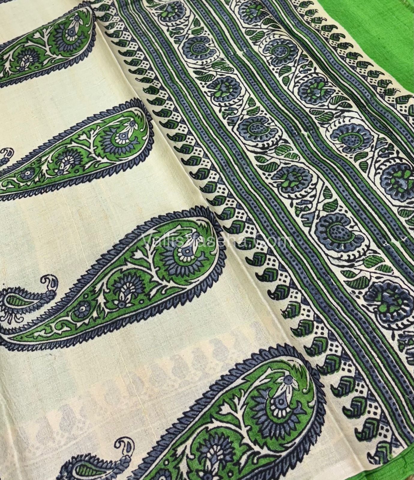 Pure Tussar Silk  - Cream With Green Shade -  VVPTS001