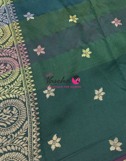 Semi Soft Silk  - Madras Checks Pattern - Green Shade  - VVSSS042