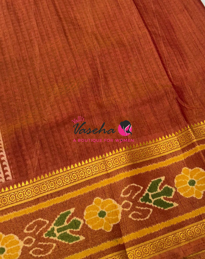 Semi Patola / Art Silk Saree - Green With Rust Orange Combo - VVSPS001