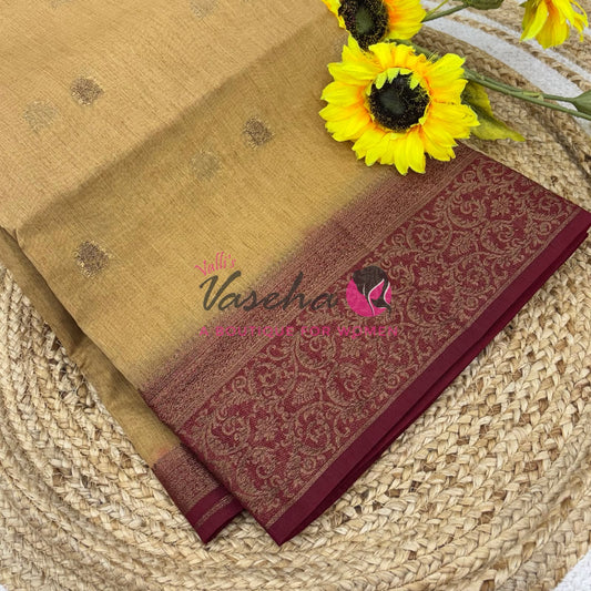 Bamboo Silk Saree- Cream with Maroon Shade - VVBSS015