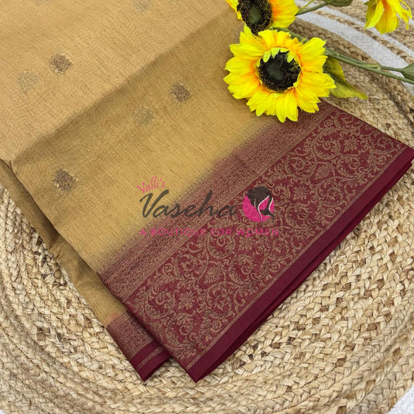 Bamboo Silk Saree- Cream with Maroon Shade - VVBSS015