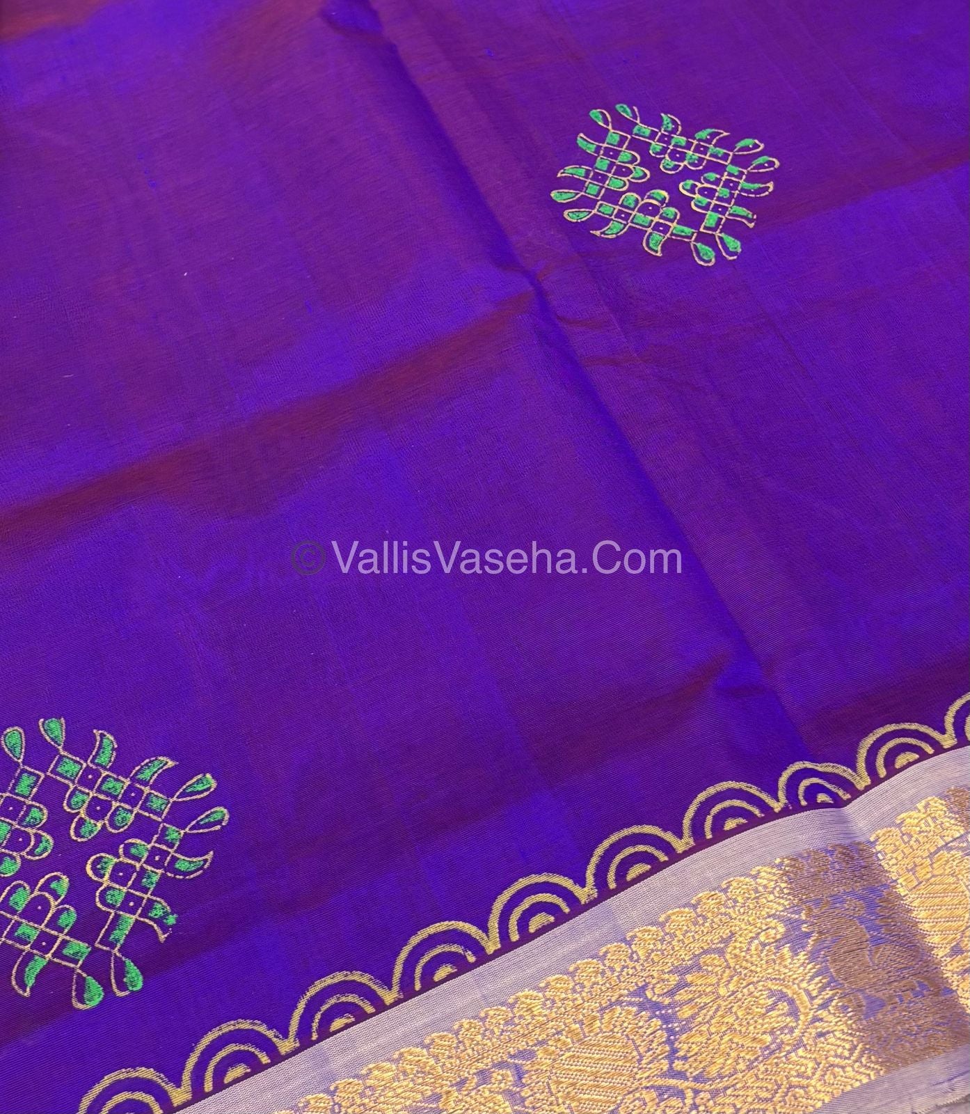 Pure Printed Silk Cotton Sarees - Purple  with Biscuit    - VVPSC004