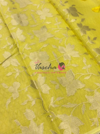 Kota Saree - Embroidery Weaving - Yellow Shade - VVKES001