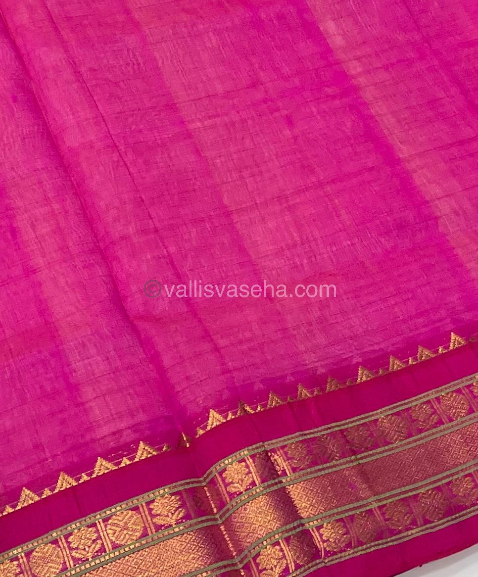 Pure Korvai Silk Cotton - Retta Petta Border - Cream( Half White )with Pink Combo - VVKSC010