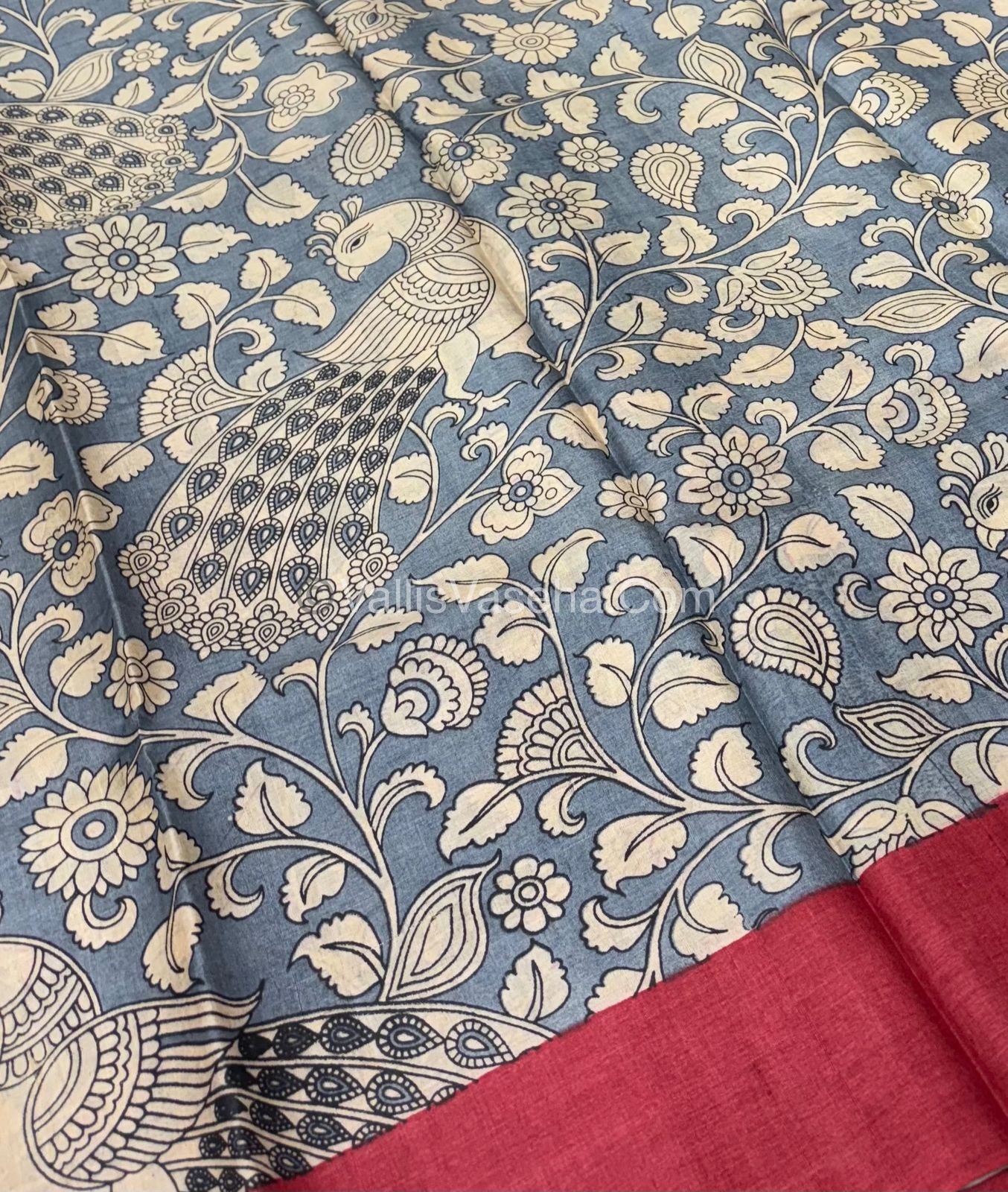 Pure Tussar Silk - Sea Blue With Red Shade - VVPTS001