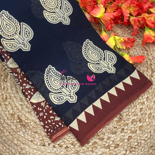 Pure Soft Mul Mul Cotton Sarees - Hand Block Prints - VVMMC011