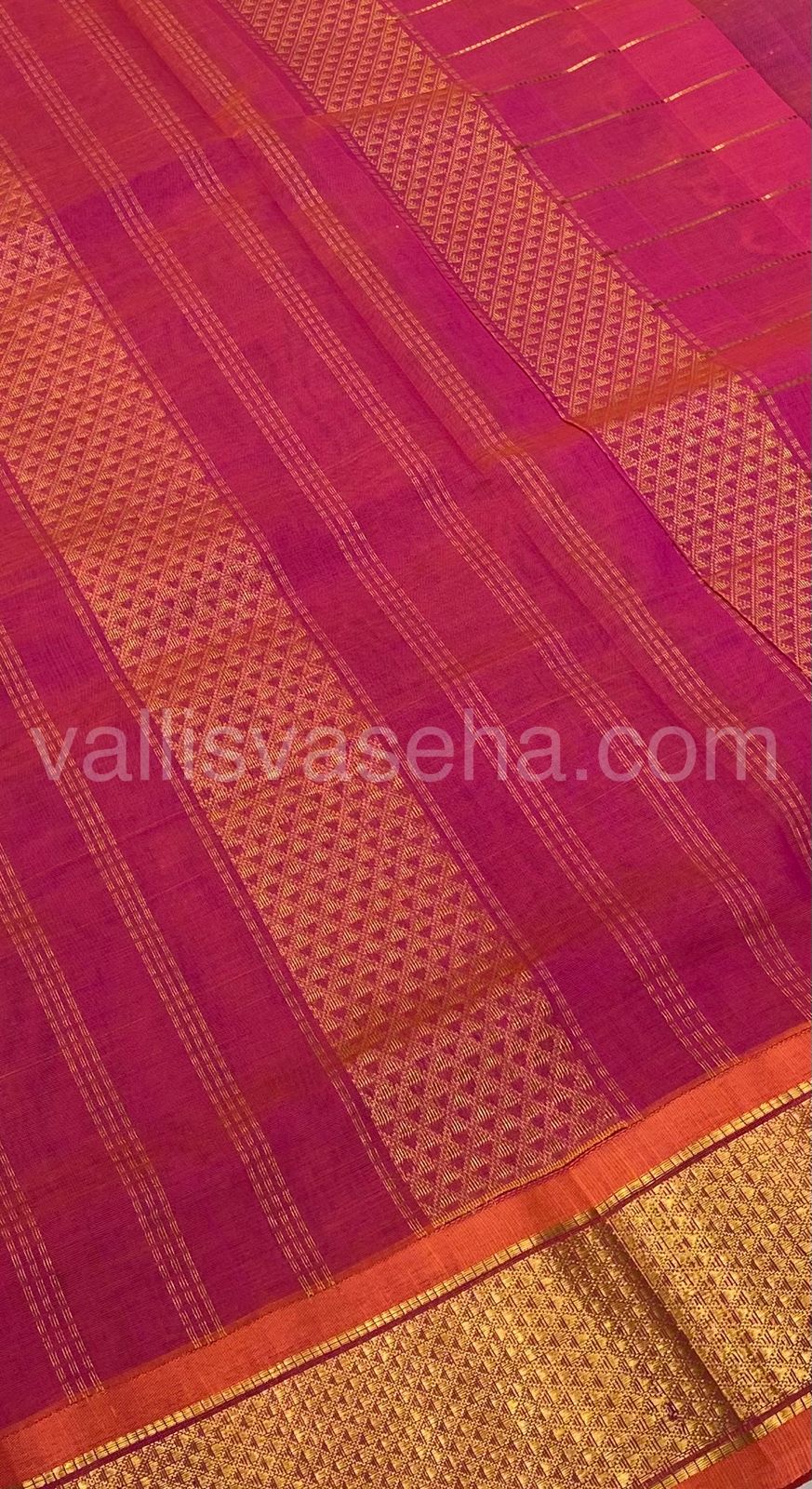 Pure Korvai Silk Cotton - Checks Pattern - Double tone Blue with Peachish Pink Shade  - VVKSC015