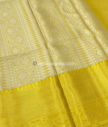 Semi Bridal Tissue Saree - Cream & Golden Yellow Combo - VVSBT002