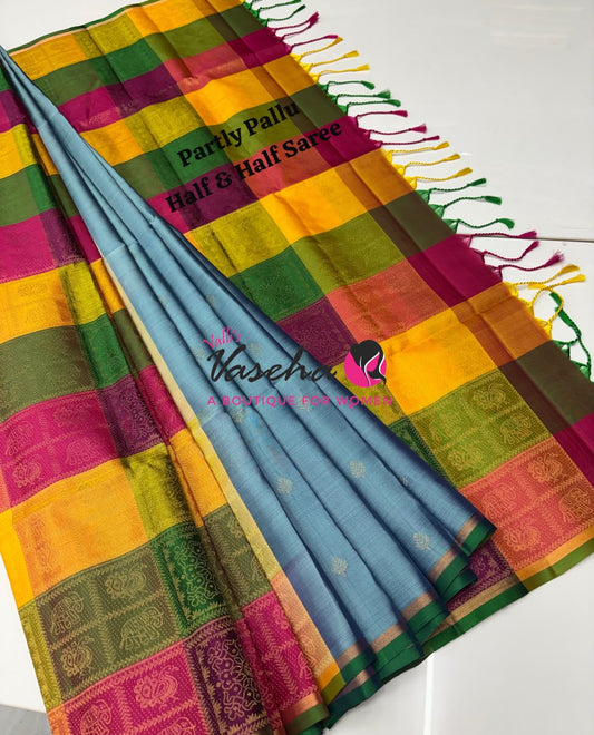 Pure Soft Silk Saree - Partly Pallu -  Half & Half Saree - VVPSS088