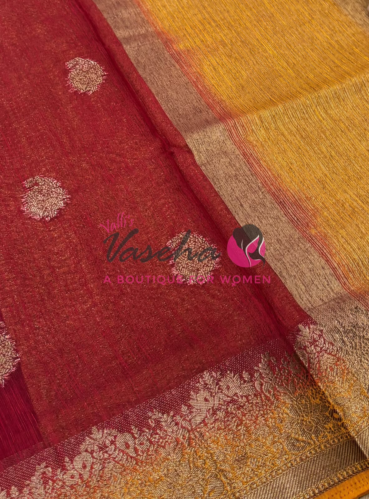 Bamboo Silk Saree- Red with Yellow Shade - VVBSS014
