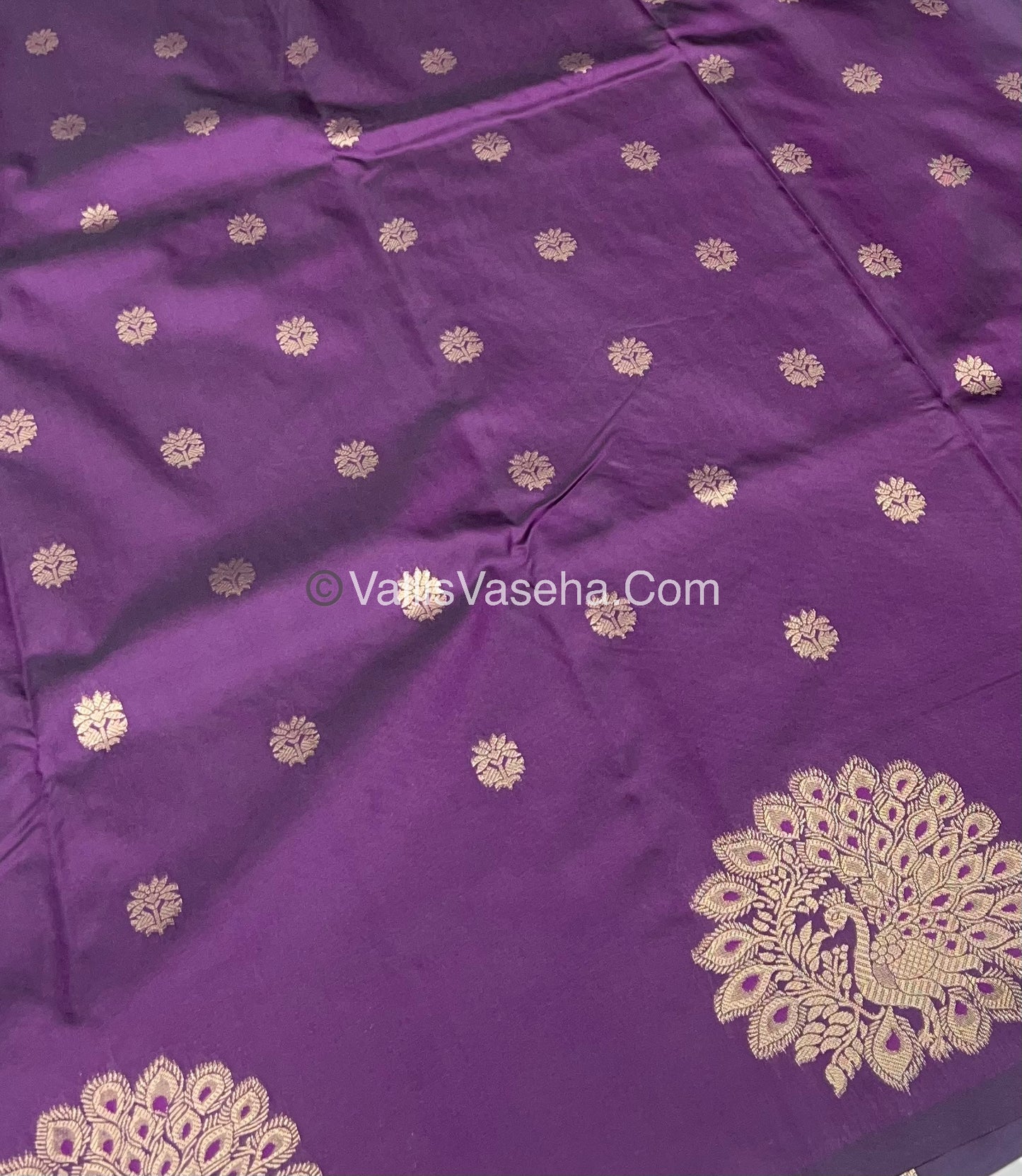Semi Soft Silk - Peacock Butta Border - Dark Purple Shade -VVSSS011