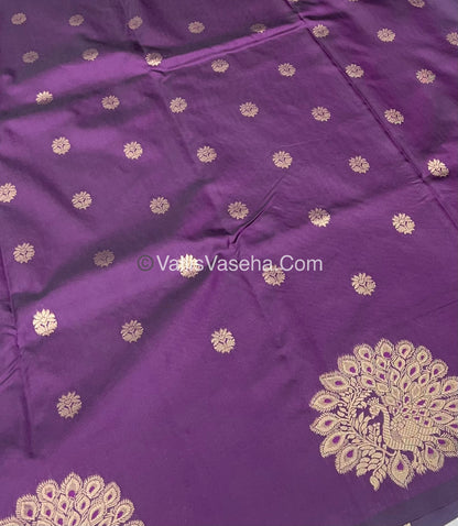Semi Soft Silk - Peacock Butta Border - Dark Purple Shade -VVSSS011