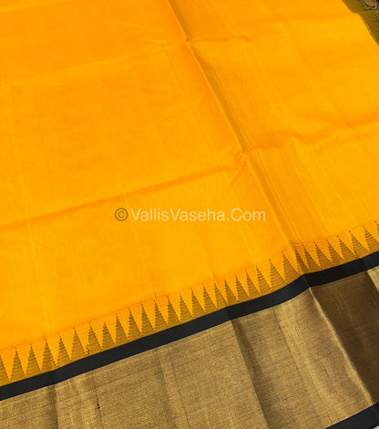 Pure Korvai Silk Cotton Saree - Yellow With Black Shade Temple border - VVKSC001