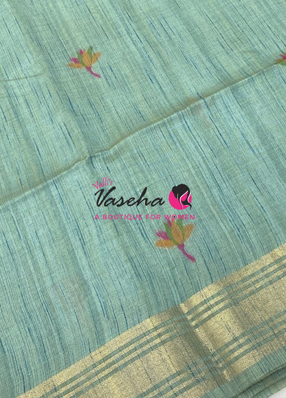 Muga Tissue Linen Saree - Blue  Shade - VVMLT002