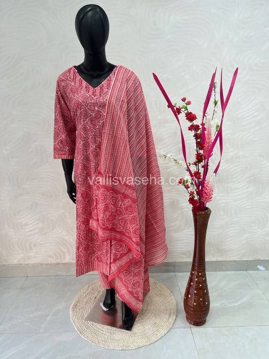 Ready Made - Anarkali - Salwar, Kameez & Duppatta(3pc)- Printed Cotton - VVAS004