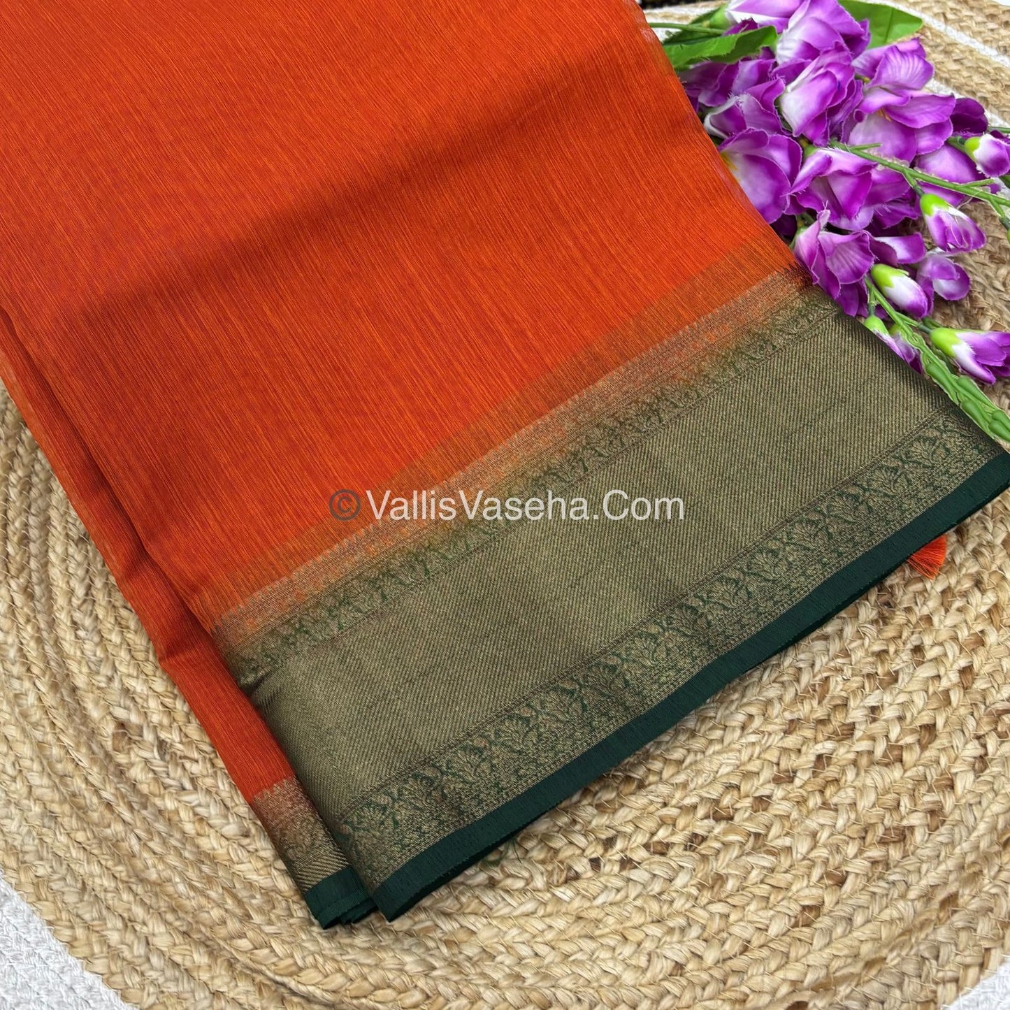 Bamboo Silk Saree - Orange with Green Shade - VVBSS012
