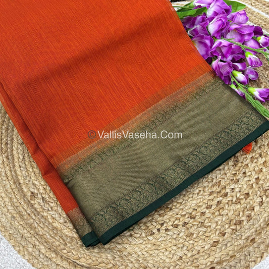 Bamboo Silk Saree - Orange with Green Shade - VVBSS012
