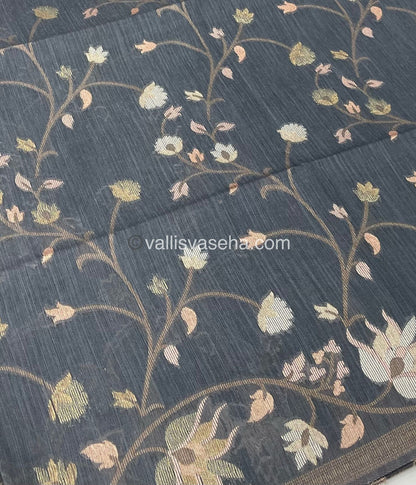 Semi Raw Silk with Jamdhani Design Weaving with Tree Design Pallu - Grey Shade - VVRS002