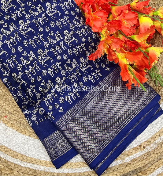 Semi Binny Silk - Varli Design  - Blue Shade - VVSBS003