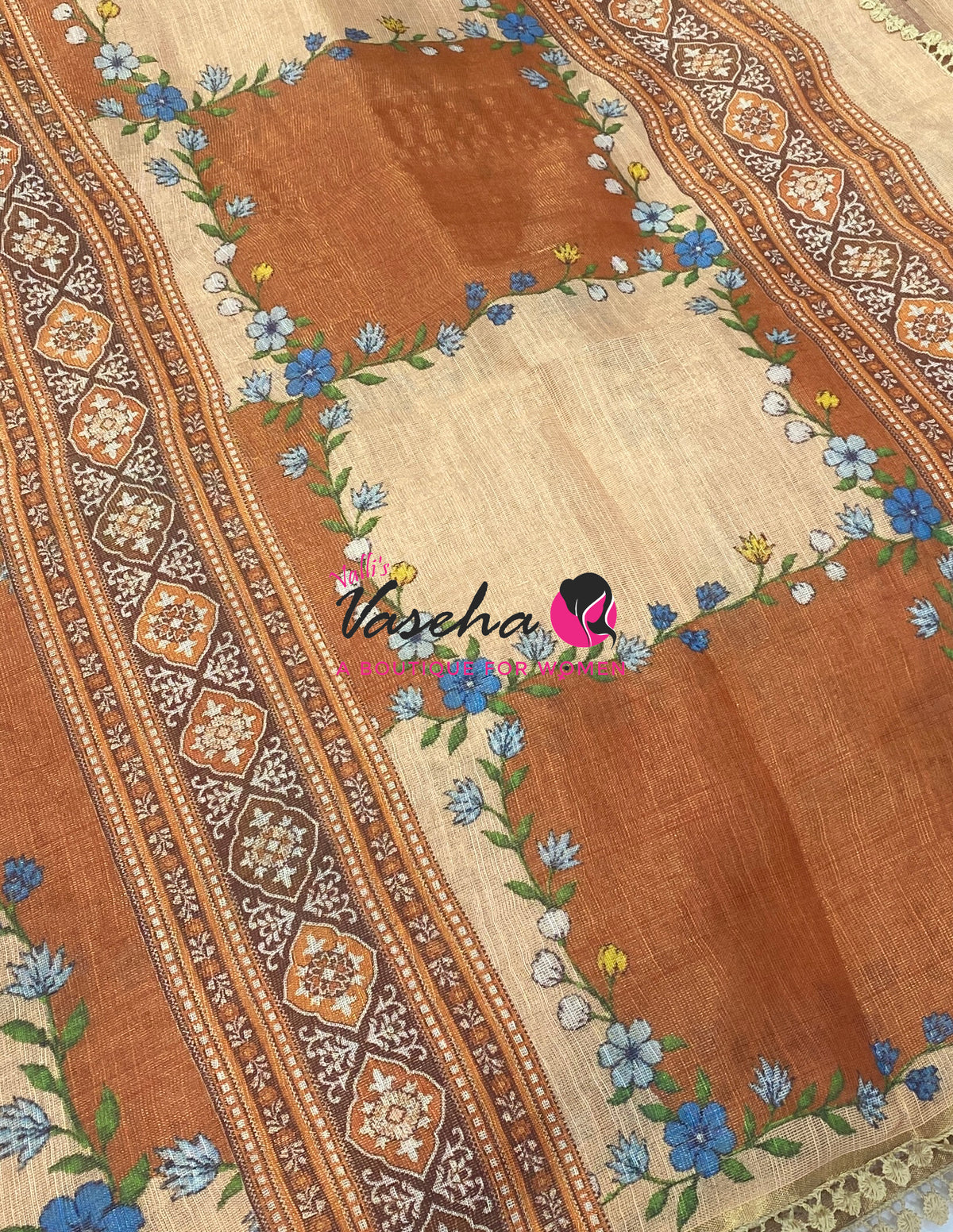 Linen Tissue Saree -  Light & Dark Combo - Dark Rust Orange Shade - VVLTS005