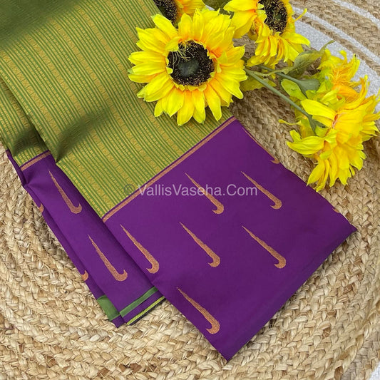 Kanchi Semi Silk  - Green with Purple - VVKSS001