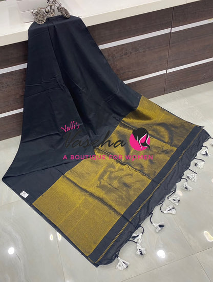 Handloom Cotton Sarees  - Black Shade - VVKC001