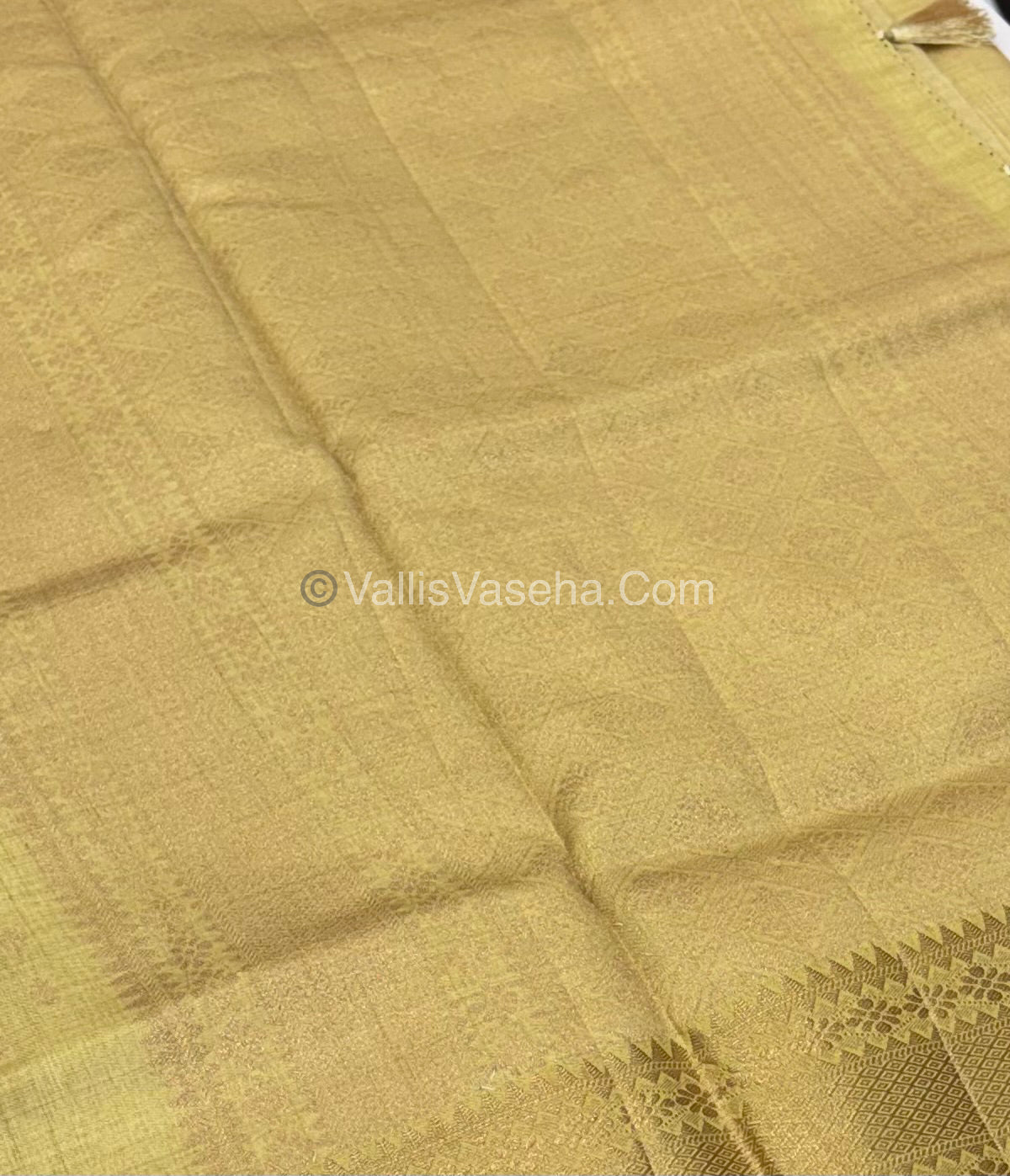 Semi Tussar Silk - Grand Pallu  - ￼Dark Cream Shade - VVSTS017