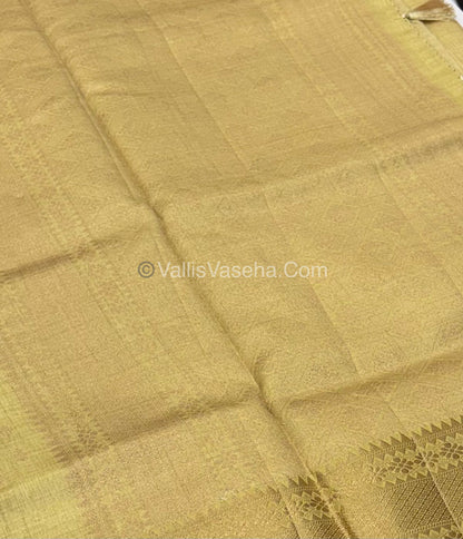 Semi Tussar Silk - Grand Pallu  - ￼Dark Cream Shade - VVSTS017