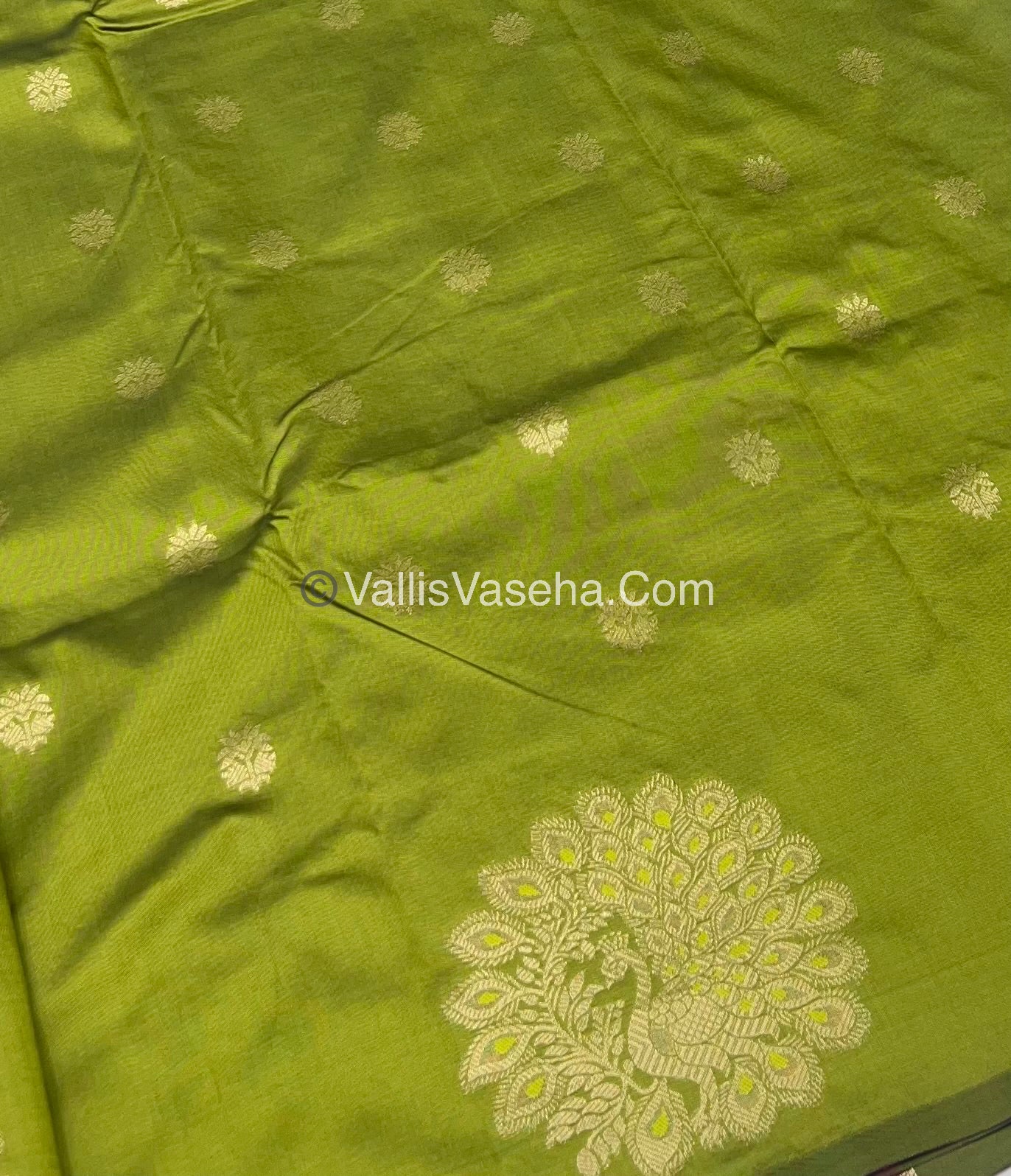 Semi Soft Silk - Peacock Butta Border - Green Shade -VVSSS011