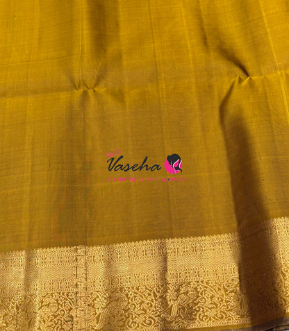 Pure Soft Silk Saree - Maroon With Mustard Yellow - Velum & Mayilum - Kanchi Border - VVPSS015