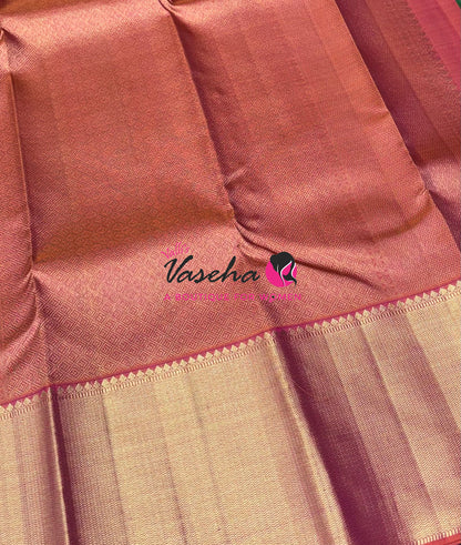Pure Vintage Korvai Kanchipuram Silk Saree - Green With Peach - VVPS102