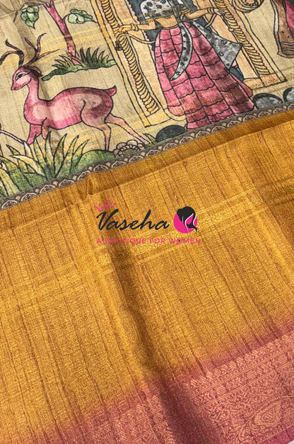 Semi Art Silk Saree - Mustard Yellow & Peach Shade - VVSAT001