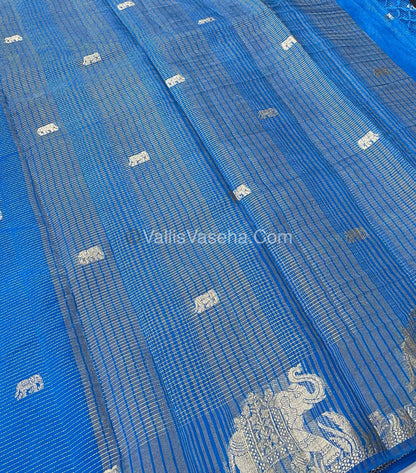 Semi Tussar Silk - Vairavoosi & Elephant Design - Blue shade-VVSTS019